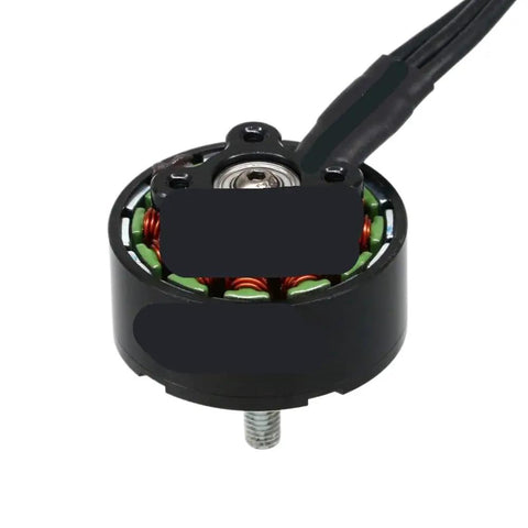 Close-up of a single Beefy 900KV 1050KV Brushless Motor for 4S to 6S RC Drones, showing compact design and wiring connections.