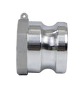 Side view of Two Pack Aluminum Cam Lock Fittings 2 Inch Cam And Groove Hose Adapter with Heavy Duty Male NPT Thread for quick disconnect.