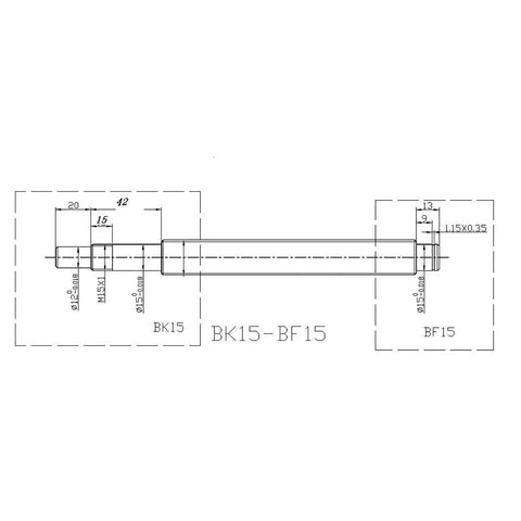 Heavy Duty 20mm C7 Ballscrew Kit For CNC With Single Nut SFU2005 10 Length Choice technical drawing dimensions of BK15-BF15.