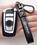 Leather Car Keychain Set For Lexus Models ES350 GS350 GS300h GS450h IS300 LS460 RX350 NX300h Key Ring on hand showcasing details