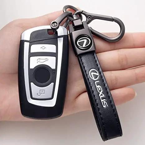 Leather Car Keychain Set For Lexus Models ES350 GS350 GS300h GS450h IS300 LS460 RX350 NX300h Key Ring on hand showcasing details