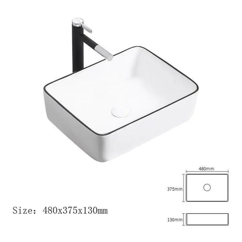 Vanity Vessel Sink Simple Ceramic Wash Basin Square Countertop Art Basin Ceramic Bathroom Sink Basin Washing Bowl Bathroom Vessel Sink, size 480x375x130mm.