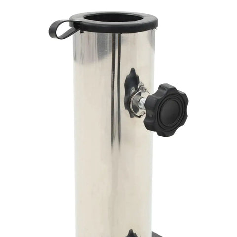 Side view of metal pole holder on 62.8 Lb Granite Patio Umbrella Base Stand Heavy Duty Outdoor Market Umbrella Base.