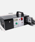 Professional EM-6B1 Electric Terminal Crimping Machine Tool With Exchangeable Die Set For 110V Power Cabinets, side view showing controls and die.