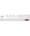 Smart Wi Fi Power Strip Surge Protector With Four Outlets Two USB Ports Keeps Your Gear Fully Charged A Real Game Changer For Smart Homes Featuring Voice Commands And Totally Hassle Free App Scheduling, front view showing multiple outlets.