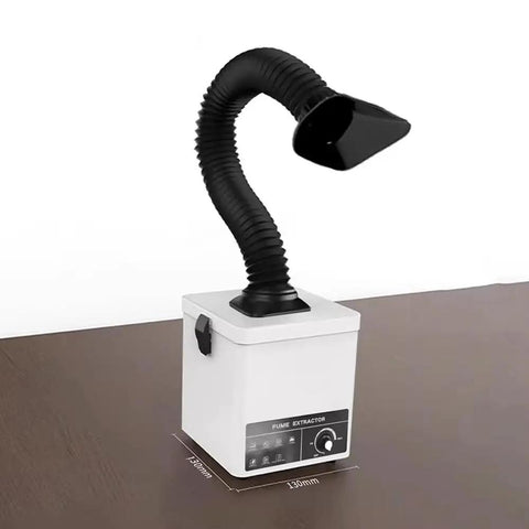 Desktop Soldering Fume Extractor Featuring Dual Stage Carbon Filtration And Extendable Hose Delivers Killer Suction Power to sweep away fumes.