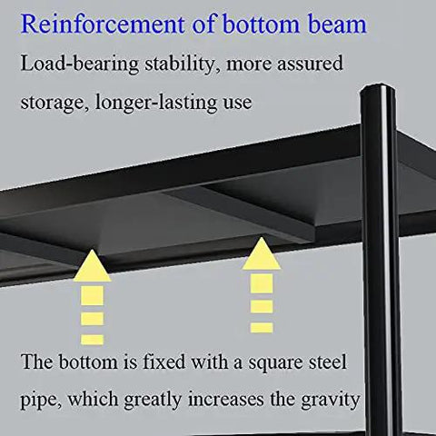 Reinforced bottom beam of Badass Heavy Duty Carbon Steel 4 Tier Adjustable Storage Shelf Free Standing Metal Shelving Rack.