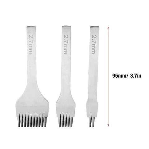 White Steel Leather Crafting Tool Set Featuring a 2.7mm Prong Stitching Chisel and 2510 Punch Lacing Irons