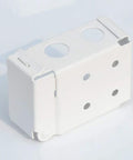 Rock Solid White Box Mount Brackets For Low Profile Horizontal Blinds Fits 2 Inch Square Headrail shown from side with holes for installation.