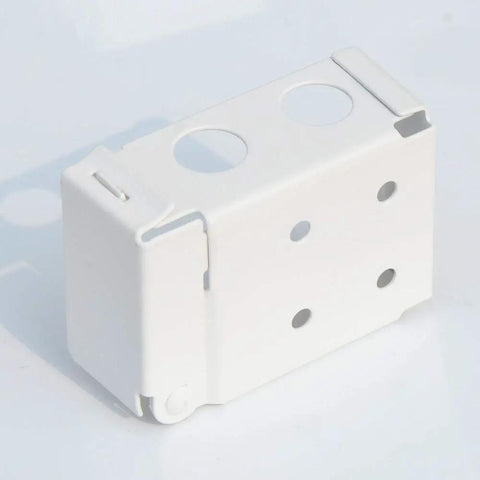 Rock Solid White Box Mount Brackets For Low Profile Horizontal Blinds Fits 2 Inch Square Headrail shown from side with holes for installation.