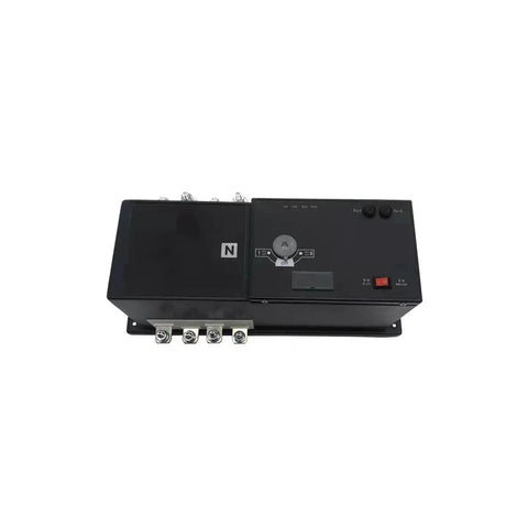 Dual Power Supply Transfer Switch 200A, 4-Pole, AC 400V, Ultra-Fast Transfer Under 50ms, Easy Install, Low Maintenance, Rock-Solid Stability, Wide Application, Protect Your Load With Smooth Power Swaps. black panel front view