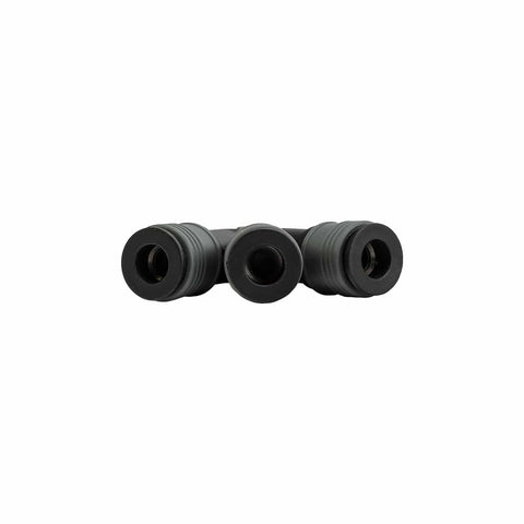 Front view of 3 Way Air Manifold With Lightweight Composite Construction, One Quarter Inch Inlet And 6 Ball Universal Quick Connect Couplers.