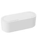 White Cable Management Box for Power Strips up to 10.5 inches, floor outlet hideaway and desk cord organizer, top view