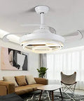 Modern LED Ceiling Fan Light With Remote Control Super Sleek Nordic Style For Bedroom Living Room Kitchen And Dining Room in white, 42-inch, featuring ambient lighting.