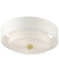 Meridian Collection 3 Light Satin Brass Semi Flush Mount Ceiling Light With Off White Hardback Fabric Shade
