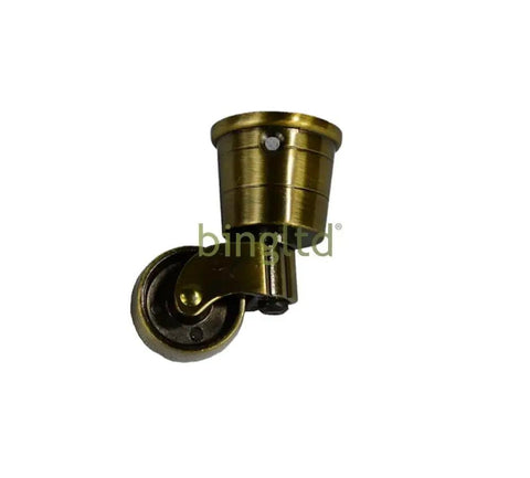 Top Shelf Heavy Duty Swivel Antique Brass Furniture Casters With Slick Round Cup Base, 2.3 in tall, 360 rotation, ideal for furniture.