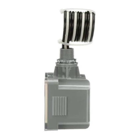 SurgePro protective device externally mounted wired Type 1 SPD, side view showing gray body and coiled wires for residential use