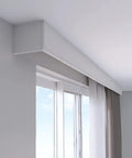 Four in One Curtain Track System With Pelmet And Optional Light Belt, custom length, installed in living room with aluminum rails.