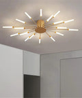 Starburst Style Modern Semi Flush Mount Ceiling Light With Acrylic Finish Close To Ceiling Gold Tone 12 Light Fixture Bulbs Included