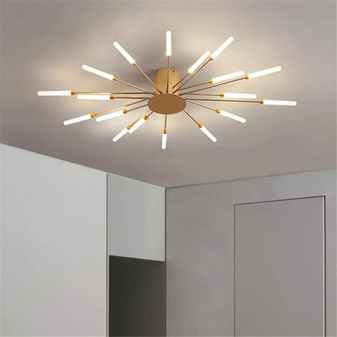 Starburst Style Modern Semi Flush Mount Ceiling Light With Acrylic Finish Close To Ceiling Gold Tone 12 Light Fixture Bulbs Included