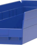 Heavy Duty Plastic Shelf Bins For Garage And Closet Organization 24 Inch By Six And A Half Inch By Four Inch Blue Six Pack Durable