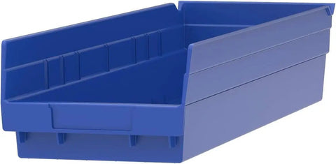 Heavy Duty Plastic Shelf Bins For Garage And Closet Organization 24 Inch By Six And A Half Inch By Four Inch Blue Six Pack Durable