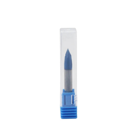 Heavy Duty 1/4 Inch Carbide Router Bit With Solid Nano Blue Coating For Angled V Groove And Chamfering, in protective case.