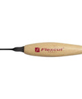 Tough As Nails 1.5 mm Micro Shallow U Gouge High Carbon Steel Wood Carving Tool With Rock Solid Ash Wood Handle For Premium Clean Cuts And Razor Sharp Detailing Made In Usa, showing angled view with black blade.