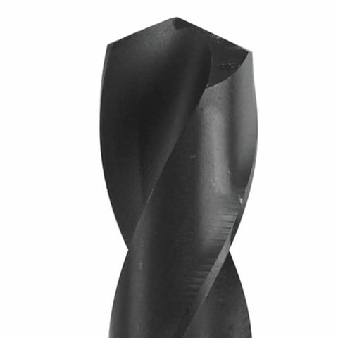 Twist drill bit, 1/4 in. x 12 in., black oxide finish; close-up view.