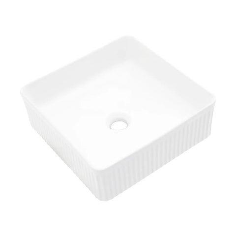 White Ceramic Square Vessel Bathroom Sink with drain opening and textured sides