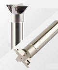 HSS dovetail cutter end mills (2) with square heads and cylindrical shanks; 45–60° angles; high-speed steel