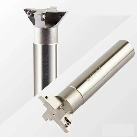 HSS dovetail cutter end mills (2) with square heads and cylindrical shanks; 45–60° angles; high-speed steel