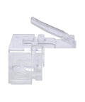 Side view of clear RJ45 Easy Plug Repair Clips For Cat5e And Cat6 Cables Clear Replacement, restores insertion and removal in pack of 50.