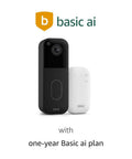 Second Gen Smart Video Doorbell With Head To Toe HD View And Two Year Battery Life Includes Sync Module Core Plus One Year AI Plan For Crisp Clips And No Sweat Plug And Play Setup Straight From The Box Black next to white sync module.