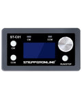 Front view of a single axis stepper motor controller for NEMA 17 and 23, 5 to 30V DC, with buttons and a digital display.