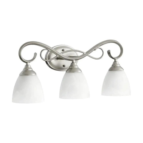 Powell Collection Four-Light Bathroom Vanity Fixture In Classic Nickel Finish, Contemporary Style LED Compatible, front view.
