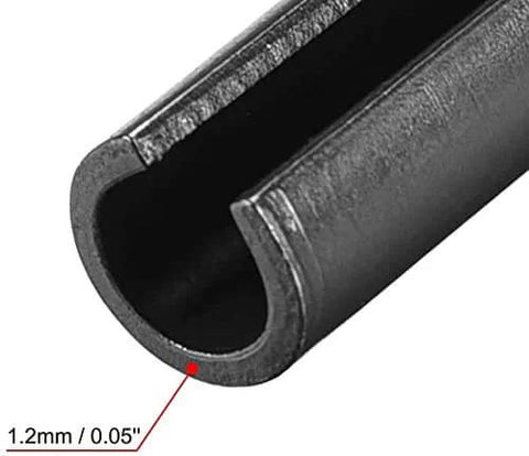 Close-up of 6mm x 35mm slotted spring pin from Slotted Spring Pin Set 6x35mm Plain Finish 65MN Steel 100 Piece Assortment Kit.
