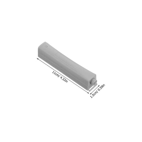 Gray latch from 4 Pack Invisible Push Latch Kit For Wardrobe And Cabinet Doors, handle-free push to open, shown with dimensions.