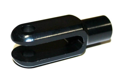 Throttle Rod Clevis Kit With 6061 Billet Aluminum Black Anodized Finish For Go Kart Racing, front view of clevis piece