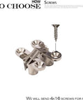 Invisible 180 Degree Alloy Hinge For Doors And Cabinets Concealed Folding Door Cross Hinge Hidden Gate And Furniture Hardware Durable 10kg Load Capacity Ideal For Hotels Clubs And Home DIY Projects with screw displayed.