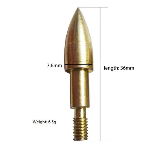 Gold 100 Grain Steel Archery Field Points 24 Pack Screw In Arrow Tips For Recurve Compound Bow And Crossbow, side view.
