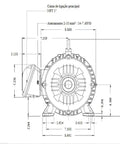 Technical drawing of Three Phase Motor 5 HP 4 Pole 182 Frame Cast Iron Housing With V Ring Seal And ZZ 6207 Bearings.