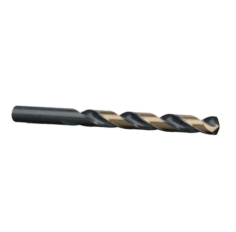 Side view of HSS drill bit with black/gold coating and split-point, 1/8–1/4 in