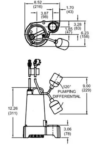 Heavy Duty Submersible Sump Pump To Kick Basement Flooding To The Curb Three Quarter Horsepower dimensions and detailed diagram.