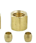 Front view of brass compression union fittings, 1/4 in. OD x 1/4 in. OD, pack of 2