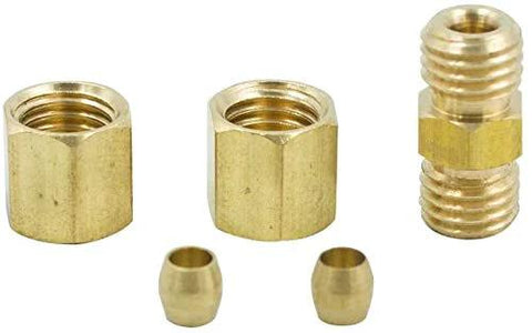 Front view of brass compression union fittings, 1/4 in. OD x 1/4 in. OD, pack of 2