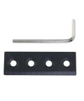 Premium Barn Door Track Splicing Connector 80x27mm Carbon Steel Black, four-hole plate with L-shaped tool visible.