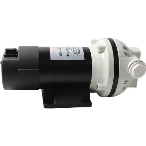 Heavy Duty 12V Def Transfer Pump Shreds Through Fluids With An Epic 10.6 Gpm Flow Rate For Smooth Diesel Exhaust Moves And Bulletproof Suction For Drums Ibc Tanks And Jobsites, side view showing motor and ports.