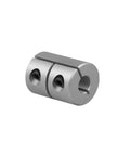 Close-up of a Beefy 6.35mm To 8mm Aluminum Rigid Shaft Coupling with clamping on set screw, ideal for CNC machines and 3D printers