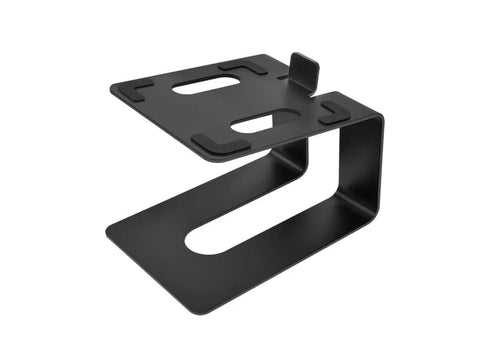 Side view of Metal Tilted Desktop Speaker Stands Risers Pair With Anti Vibration Pads, elevating bookshelf speakers and studio monitors.